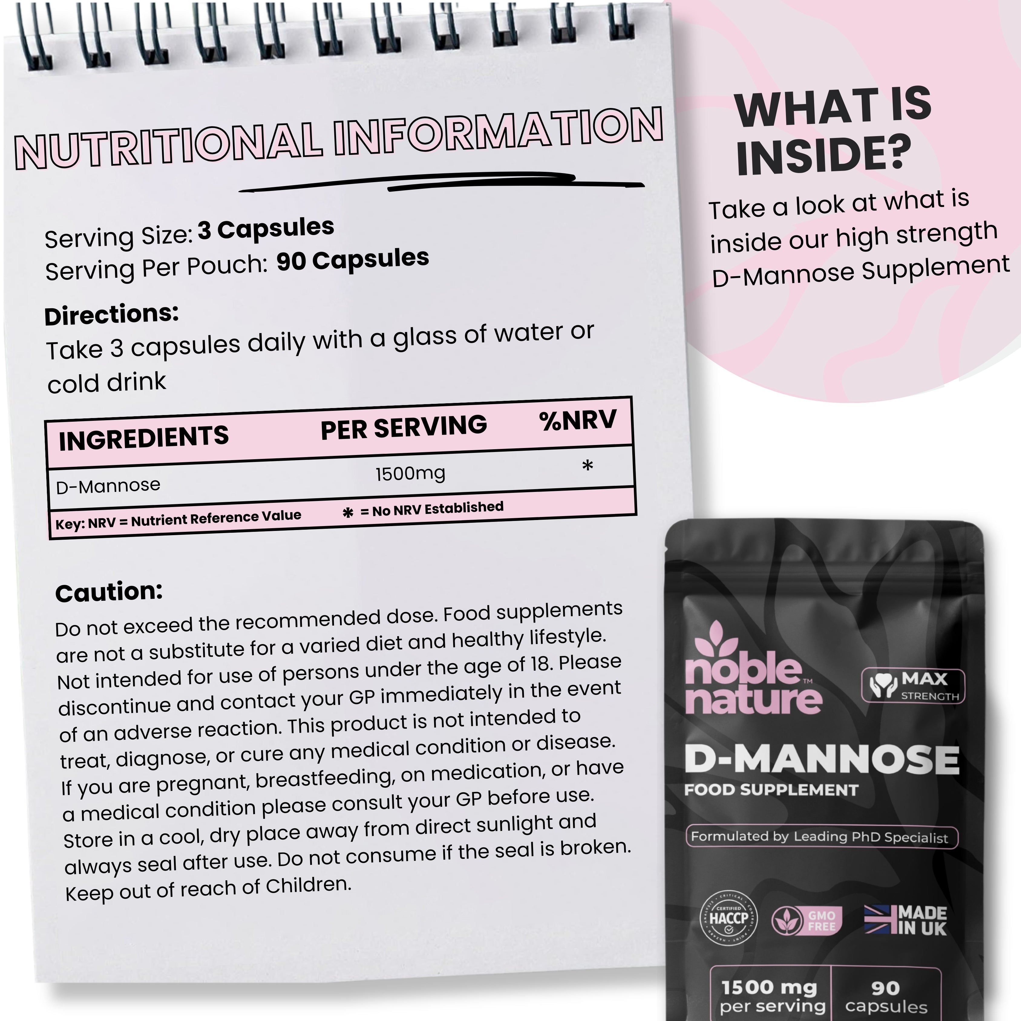 D-Mannose 90 Capsules - 1500mg